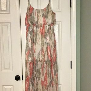 Grey pink and white striped maxi dress